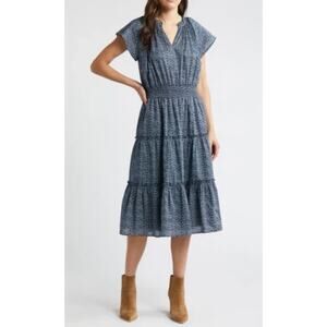 Rails Amelia Navy Blue White Floral Midnight Dahlia Midi Tiered Skirt Dress XS